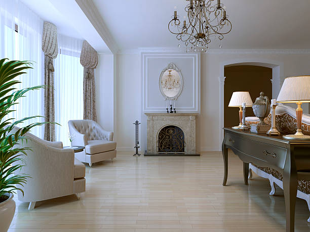 istock Lounge with two armchair and fireplace 494246796