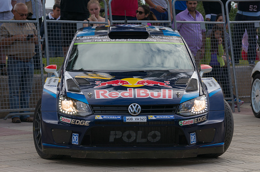 Salou, Spain - October 25, 2015: WRC car of the Team Volkswagen Polo R, with driver Jari-Matti Latvala and his co-driver Miikka Anttila Stage from the 51th Rally of Spain