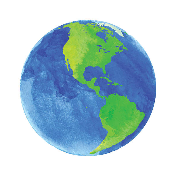 ilustracja wektorowa z ziemi z watercolor na białym tle, tekstura - pollution planet sphere nature stock illustrations