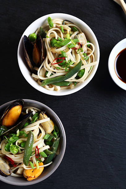 istock Nutritional noodles with seafood and green beans 494252352