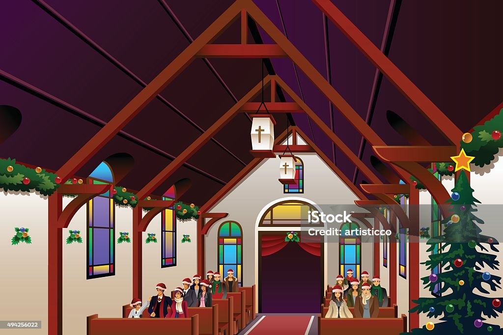 Ilustración de Personas Celebrar En El Interior De La Iglesia De Víspera De  Navidad y más Vectores Libres de Derechos de Capilla - iStock