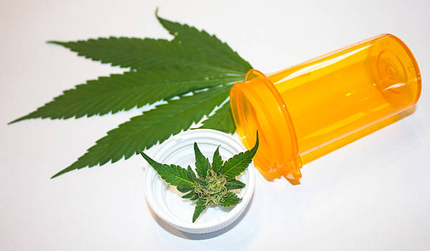 Marijuana and Prescription Bottle stock photo