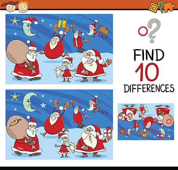 differences task with santa Cartoon Illustration of Differences Kindergarten Task for Children with Christmas Characters number 10 stock illustrations