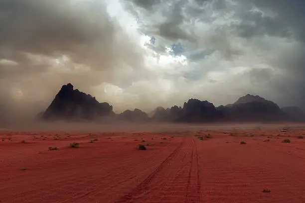 Sandstorm in Wadi Rum desert