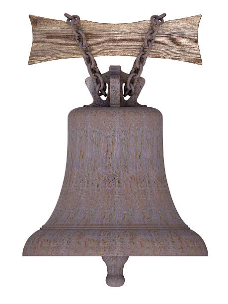istock Rusty ship's bell suspended on wooden board by rusty chain 494257596