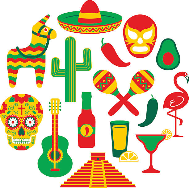 Famous Mexican icons Famous Mexican icons.  cactus symbols stock illustrations