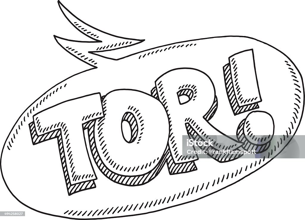 Tor! German Text Speech Bubble Drawing Hand-drawn vector drawing of a Tor! German Text Speech Bubble, (Soccer Goal! Celebration). Black-and-White sketch on a transparent background (.eps-file). Included files are EPS (v10) and Hi-Res JPG. Speech Bubble stock vector