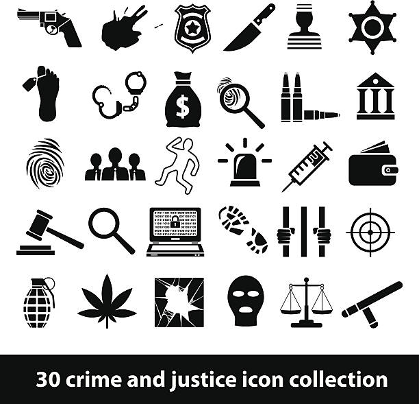 illustrazioni stock, clip art, cartoni animati e icone di tendenza di crimine e giustizia icone - killing