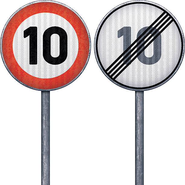 ilustrações de stock, clip art, desenhos animados e ícones de dois vermelho e branco de limite de velocidade máxima de sinais de estrada 10 - number 10 number sign speed limit sign