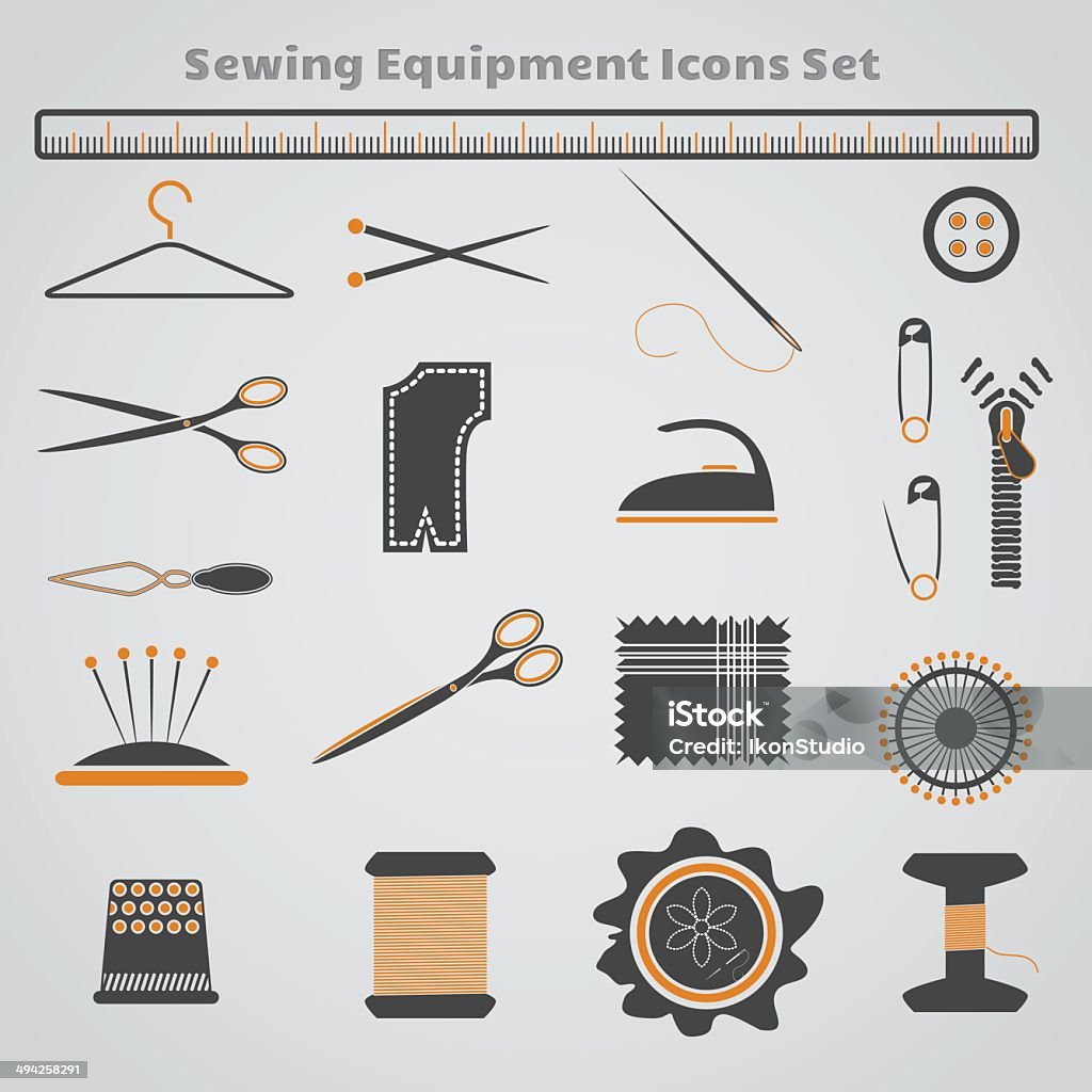 Set di icone di attrezzature da cucire - arte vettoriale royalty-free di Abbigliamento
