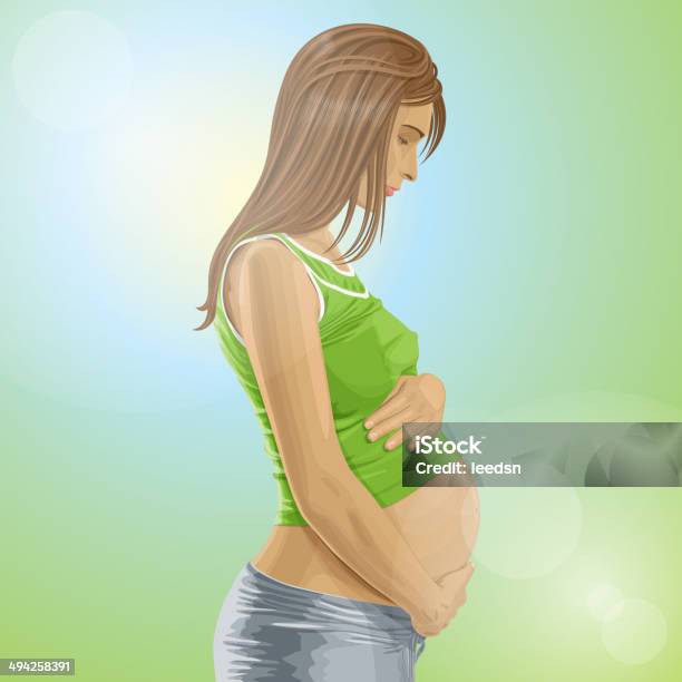 벡터 임신한 여성 배꼽 가득 찬에 대한 스톡 벡터 아트 및 기타 이미지 - 가득 찬, 가족, 건강한 생활방식