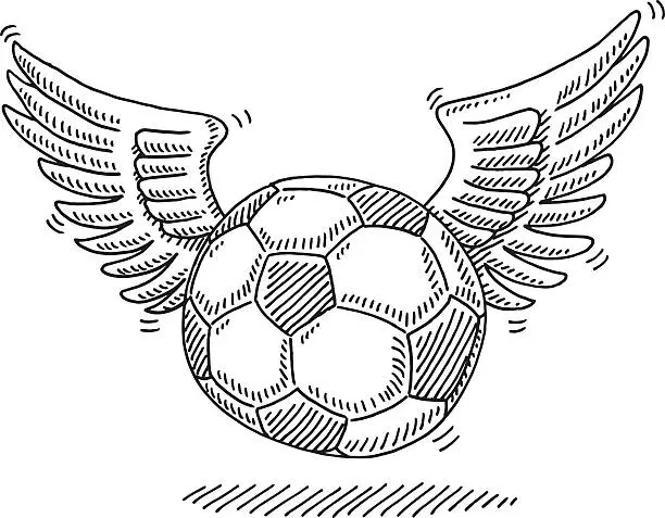 Vector illustration of Flying Soccer Ball Wings Drawing