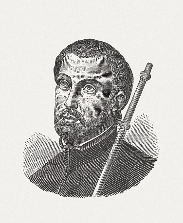 Francis Xavier (1506 - 1552) - Navarrese Catholic missionary and one of the pioneers of the Christian mission in Asia and co-founder of the Society of Jesus. Wood engraving, published in 1881.