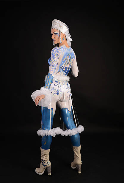 istock Gzhel styled bodyart backward standing model 494259763