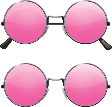 Glasses with transparent pink round lenses isolated on white background, illustration