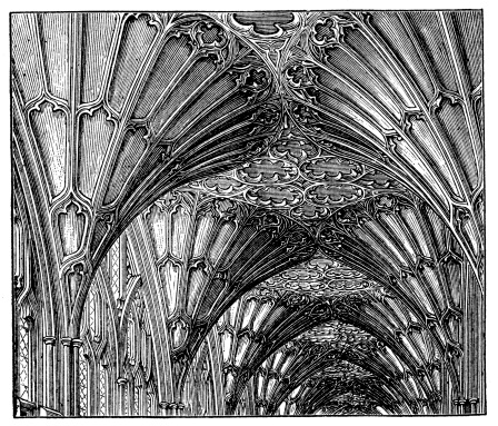 Antique illustration of fan tracery vaulting