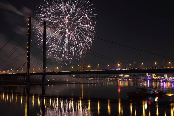 Fireworks Dusseldorf stock photo