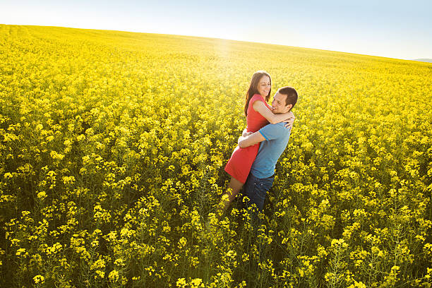 Couple in love in field