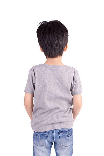 istock Back grey T-shirt on a boy, isolated on white background 494276047