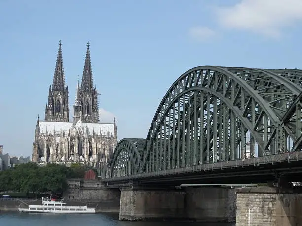 famous view on the sights of Cologne as cathetral and Hohenzollernbrücke