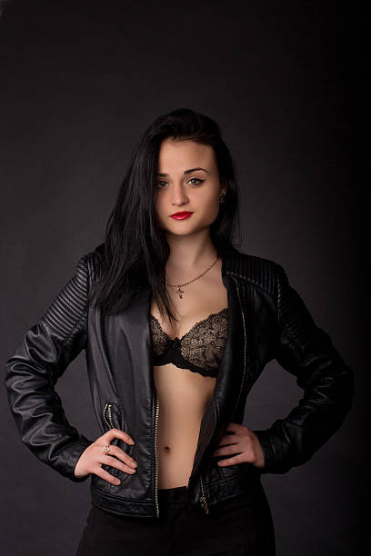 istock Girl in a black leather jacket over 494277087