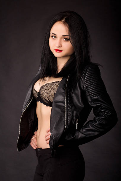 istock Girl in a black leather jacket over 494277115