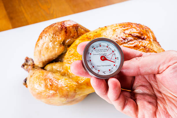 Meat Thermometer And Roasted Chicken At The Correct Temperature Stock Photo  - Download Image Now - iStock