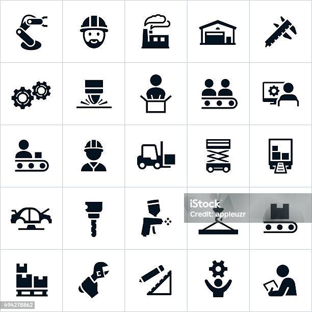 Manufacturing Icons Stock Illustration - Download Image Now - Icon Symbol, Manufacturing, Factory