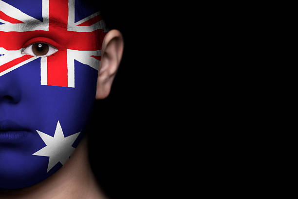 istock Human face painted with flag of Australia 494279205
