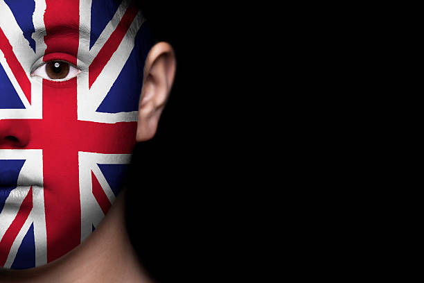 istock Human face painted with flag of Great Britain 494279251