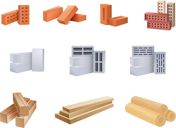 ilustrações, clipart, desenhos animados e ícones de materiais de construção de ícones-ilustração - cinder block