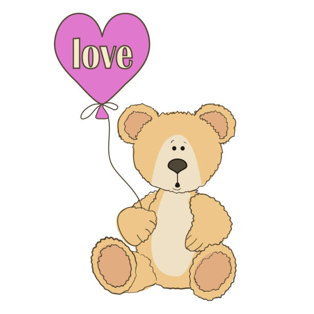 Teddy Bear Is Sitting With Balloon Stock Illustration - Download Image Now  - 2015, Animal, Backgrounds - iStock