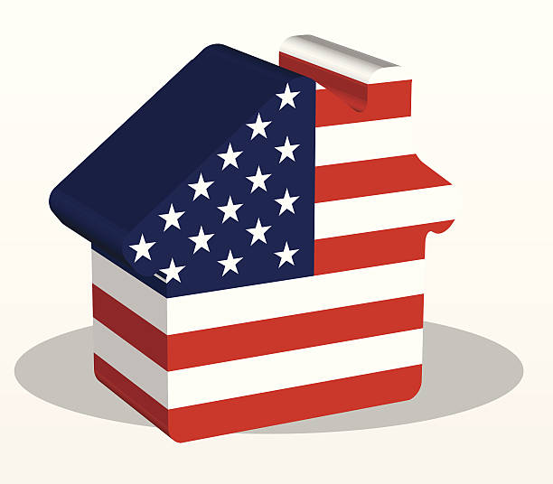 house home icon with USA flag in puzzle Vector illustration of house home icon with USA flag in puzzle isolated on white background american flag house stock illustrations