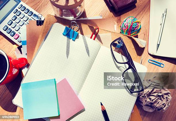 Designers Desk With Architectural Tools And Notebook Stock Photo - Download Image Now