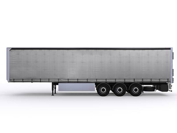 sideview red curtainside trailer stock photo