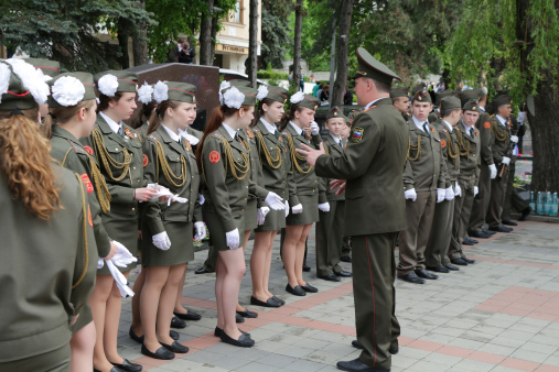 Pyatigorsk, Russia - May 9 2014: Victory Day in WWII. A row of boys and girls at the Memorial of Military Glory