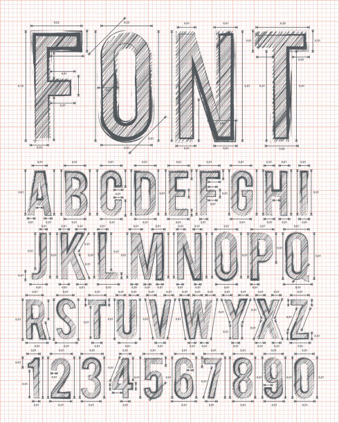 sketch font vector sketch alphabet font on red graph paper in vector format financial data stock illustrations