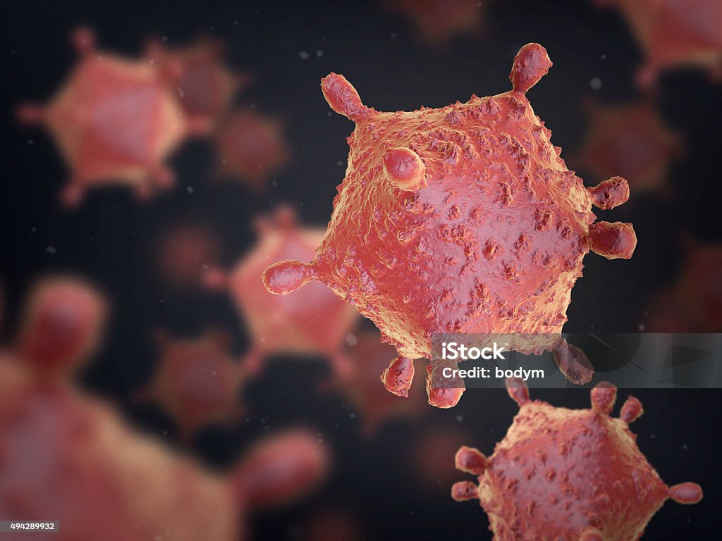 Virus Virus on dark background. The icosahedral shape. 2015 Stock Photo