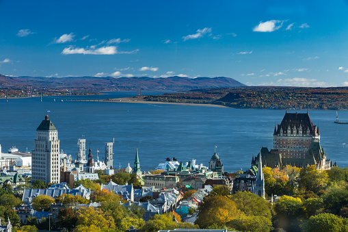 View of city of Quebec from the top of a near building in a clear morning