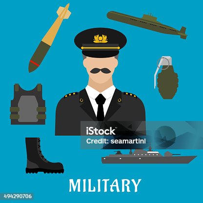istock Military profession and navy flat icons 494290706