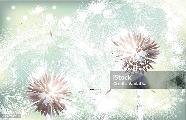 Vector White Dandelion On Green Background Illustration Stock Illustration - Download Image Now