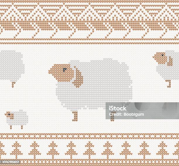 Вязаный Рисунок С Овца — стоковая векторная графика и другие изображения на тему Бежевый - Бежевый, Без людей, Без усилий