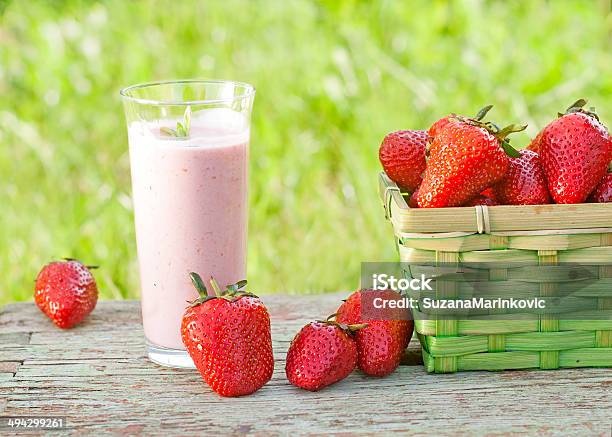 Strawberry Smoothie And Fresh Organic Strawberries Stock Photo - Download Image Now - Basket, Berry Fruit, Dessert - Sweet Food