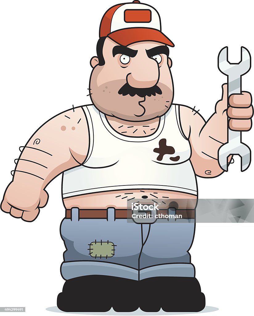 Cartoon Mechanic A dirty fat mechanic with a wrench. Dirty stock vector