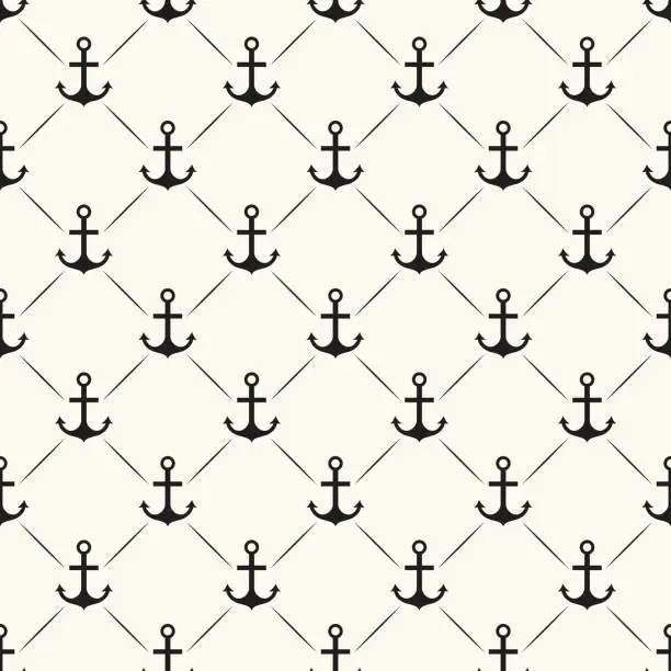 Vector illustration of Seamless vector pattern of anchor shape and line