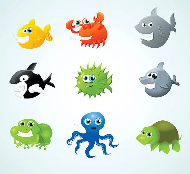 Vector illustration of Cartoon sea animals