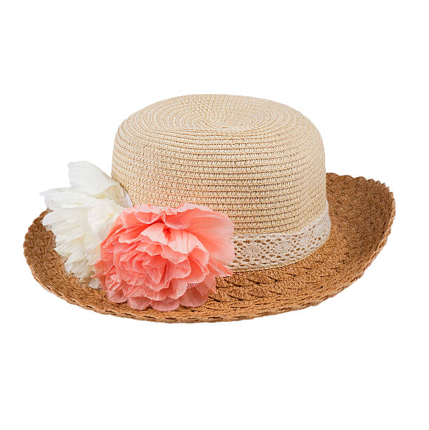 istock Pretty straw hat with flower on white background 494301155