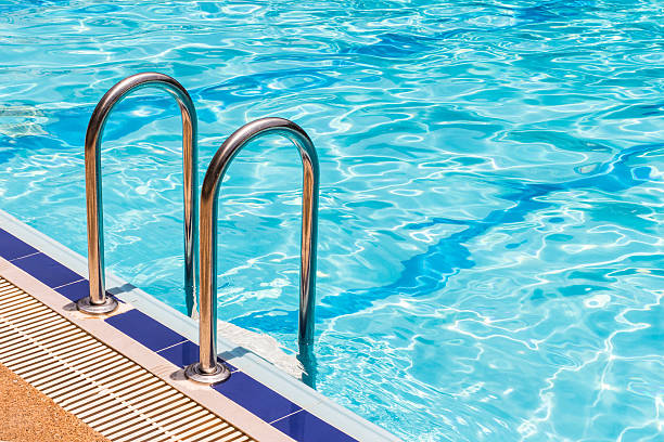 istock Grab bars ladder in the blue swimming pool 494307784