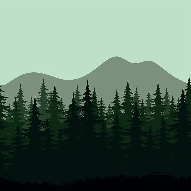 Vector illustration of Seamless mountain landscape, forest silhouettes