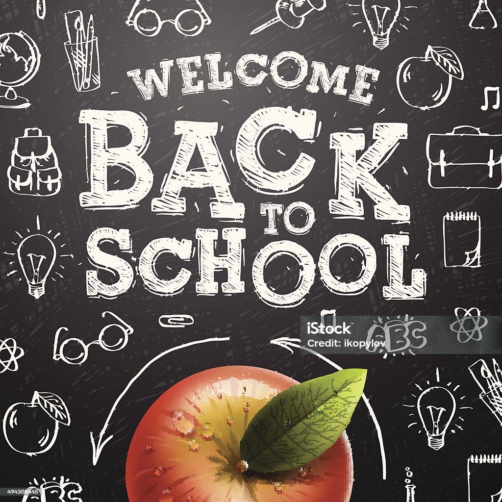 Welcome back to school background with red apple Welcome back to school sale background with red apple, vector Eps10 illustration. Back to School stock vector